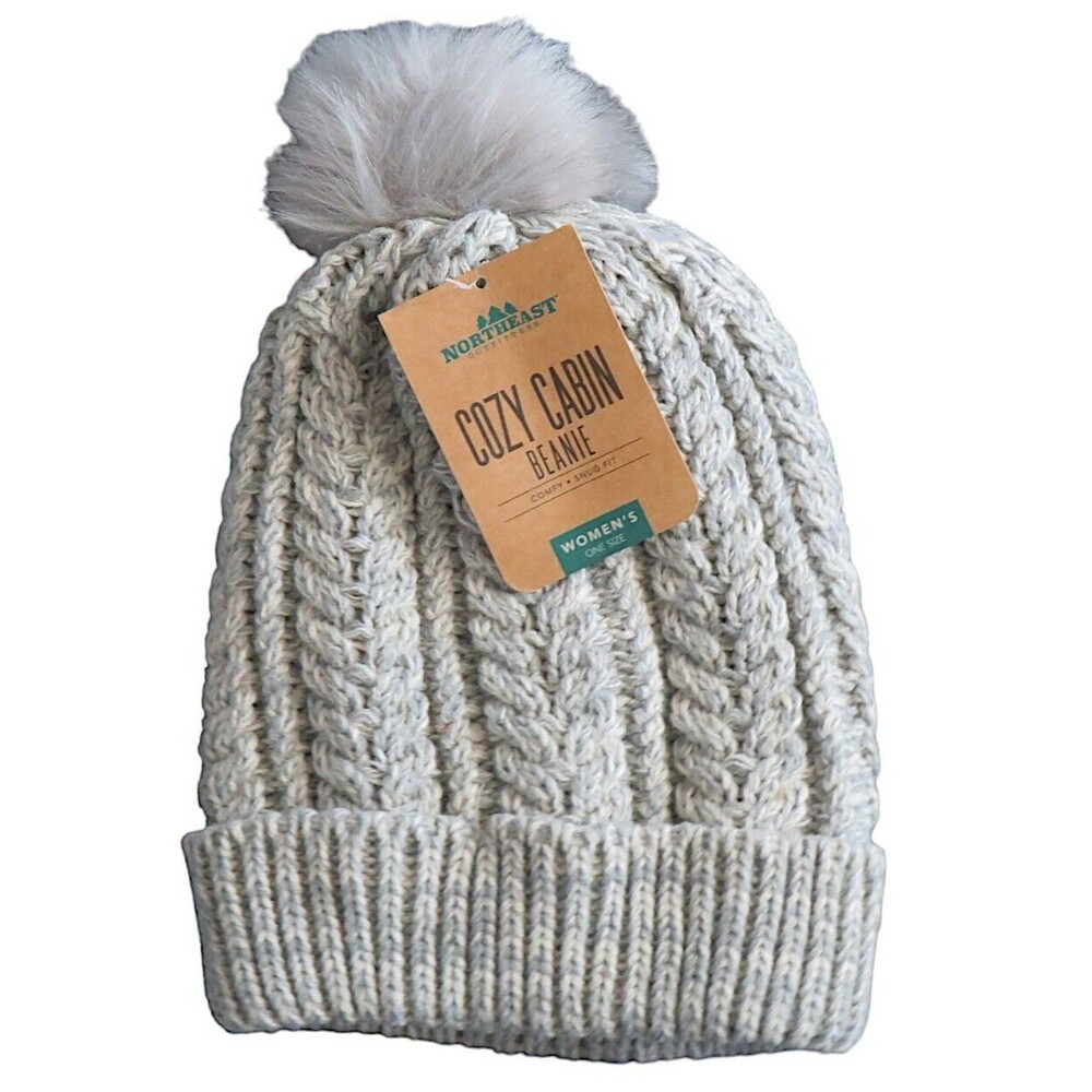 Northeast Outfitters Cozy Cabin Beanie Soft Lined Cable Knit Pom Pom Sweater Hat